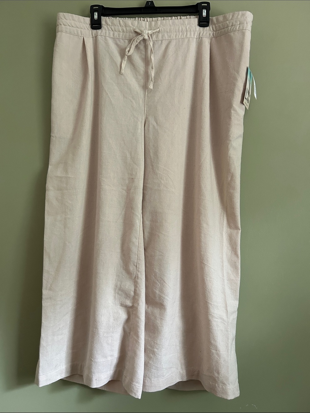 NWT Per Se Beige Linen Wide-Leg Cropped Pants Size 1X